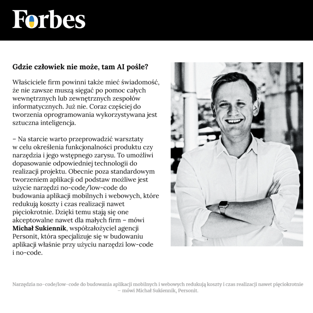 Forbes - Michał Sukiennik o NoCode + AI